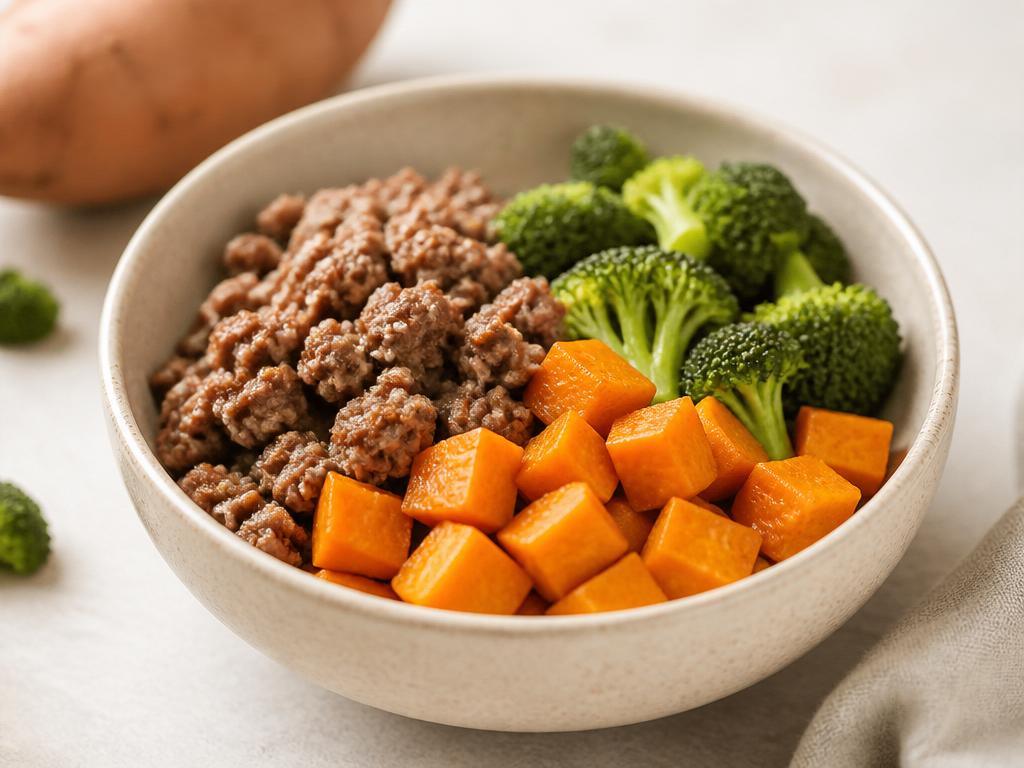 Carne com Batata-Doce e Brócolis